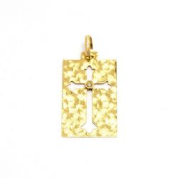 Pingente Placa Cruz com Brilhante em Ouro 18 Kilates - 21662